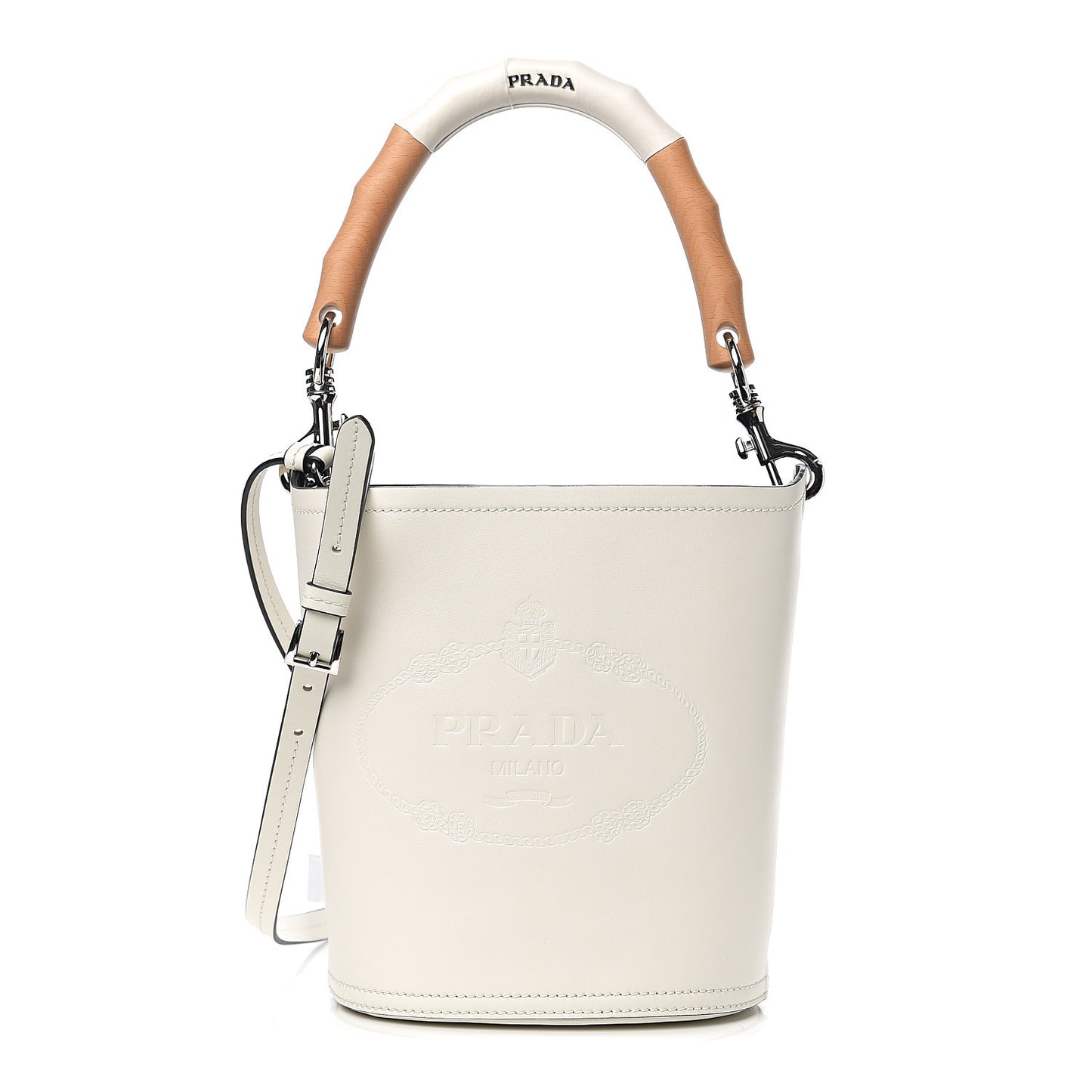 City Calfskin Tambour Bucket Bag White Black