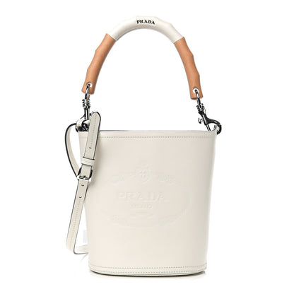 Prada City Calfskin Tambour Bucket Bag White Black 1 of 8