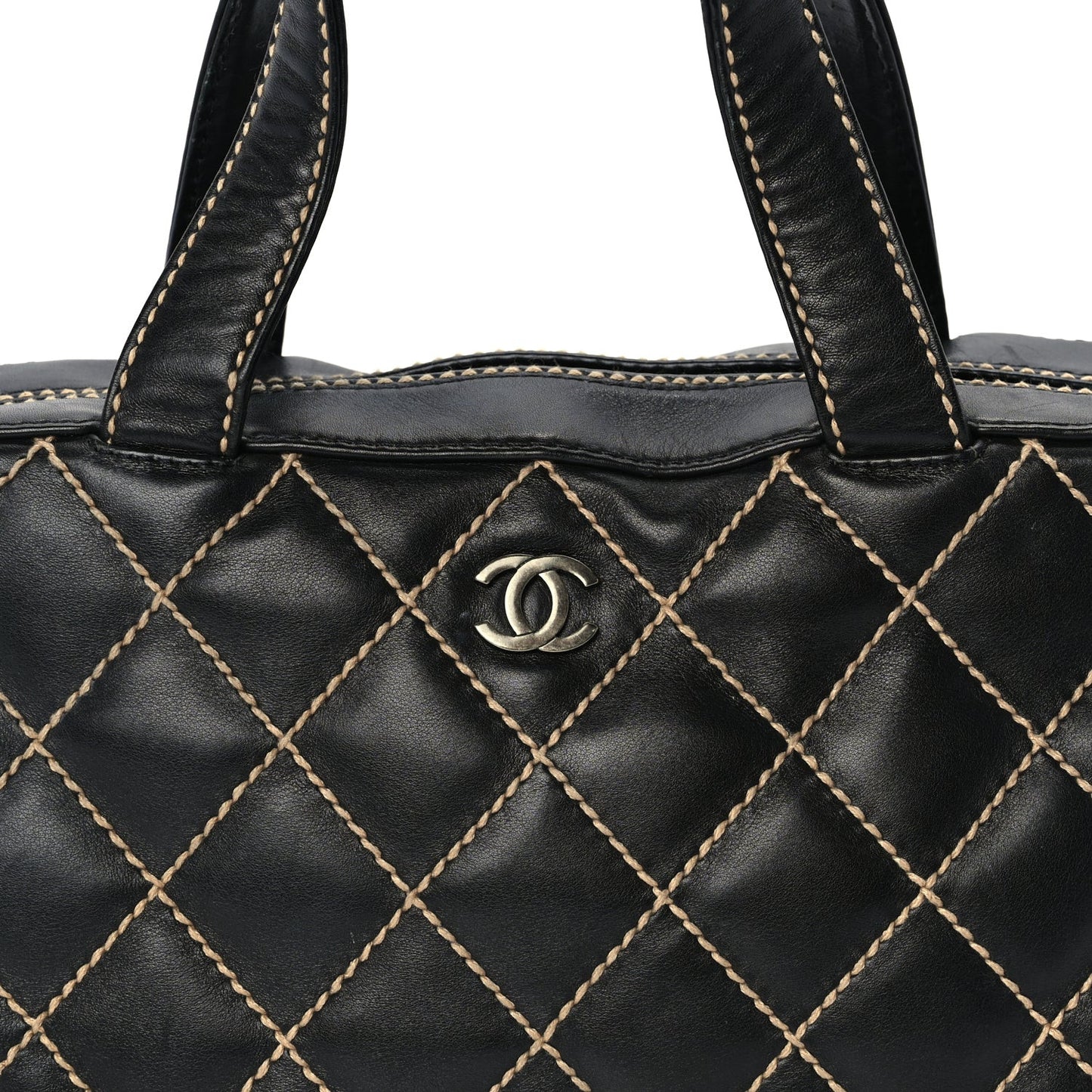 Calfskin Wild Stitch Top Handle Bag Black