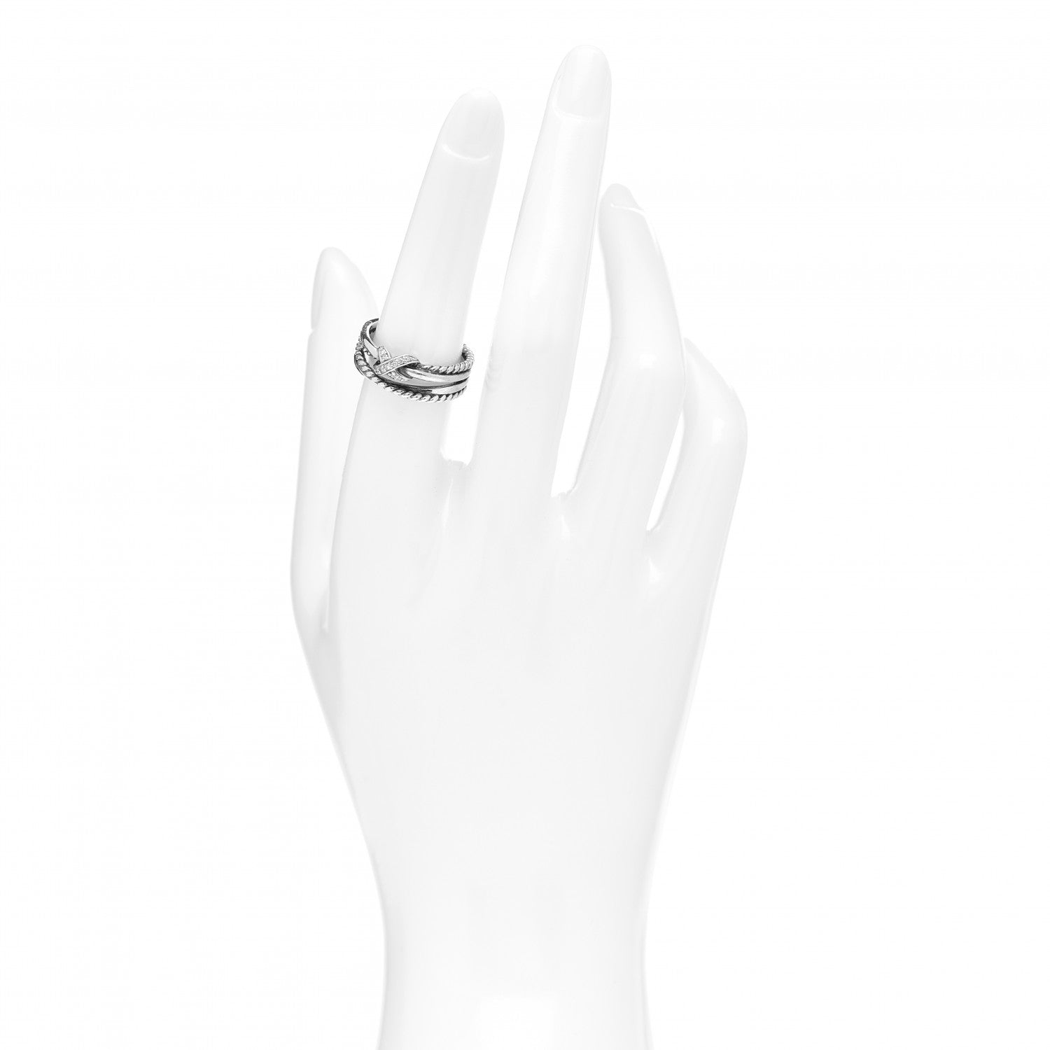 David Yurman Sterling Silver Diamond X Crossover Ring 53 6.5 3 of 4