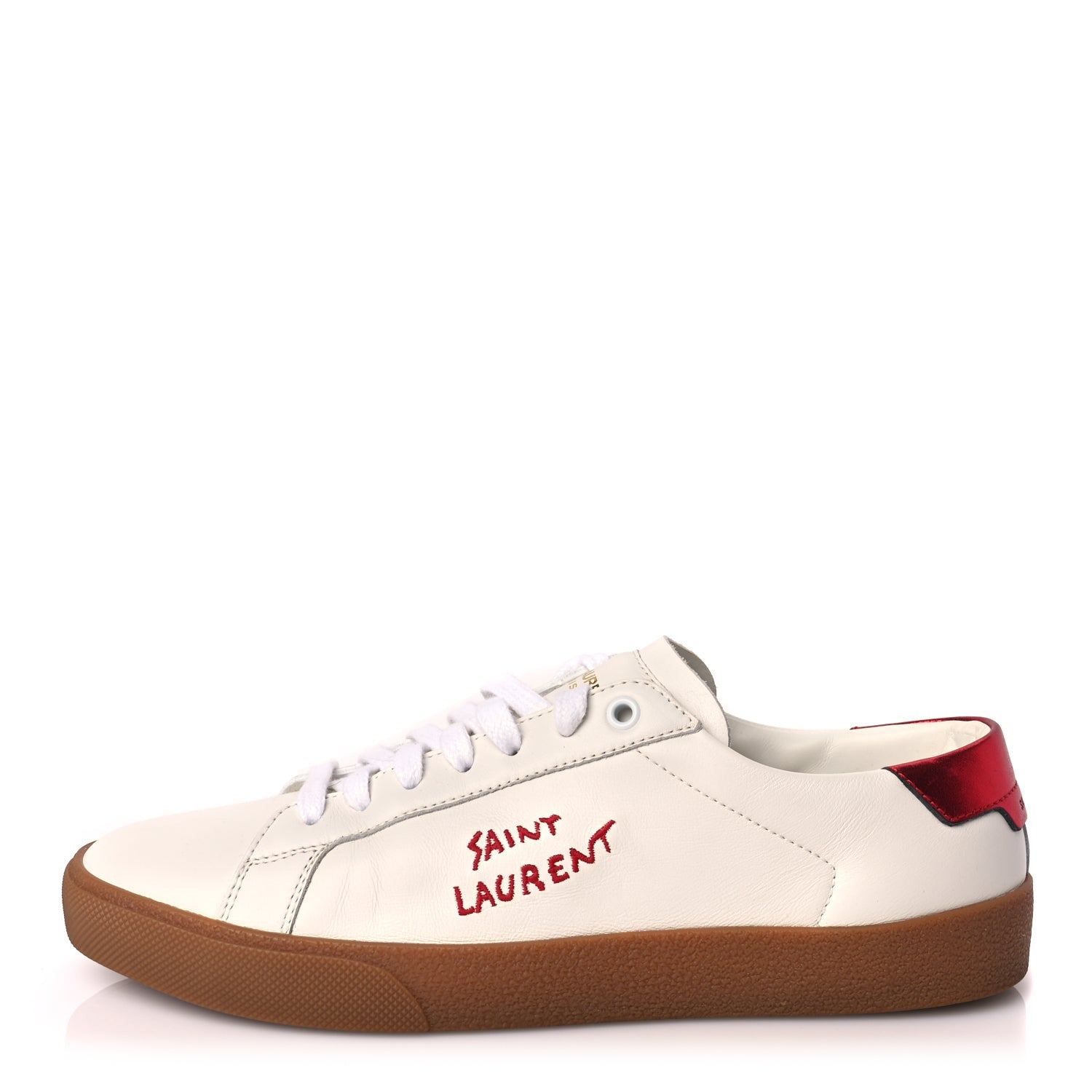 Saint Laurent Calfskin Embroidered Court Classic Sneakers 41 Red Nero 1 of 8