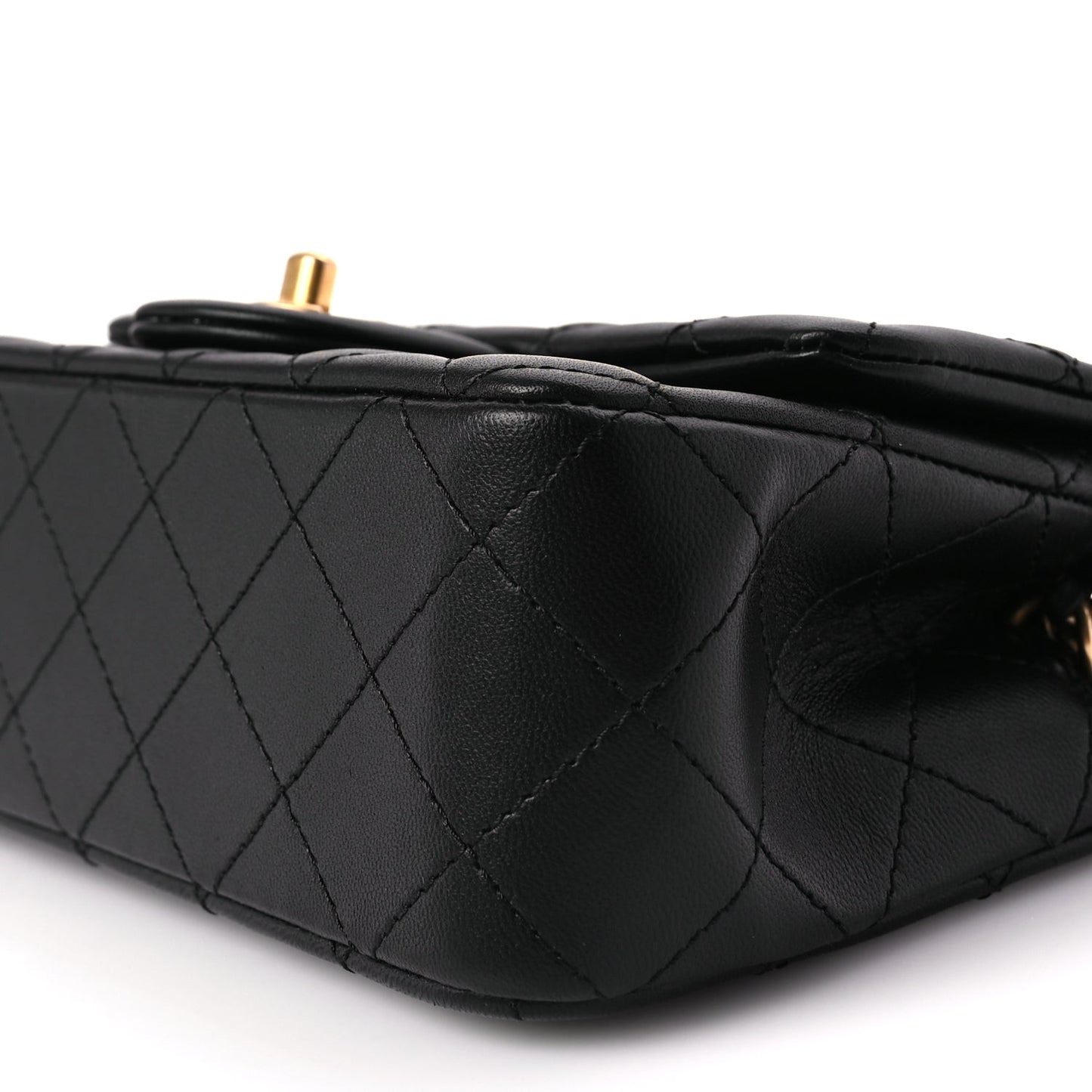 Lambskin Quilted Mini Rectangular Pearl Crush Flap Black