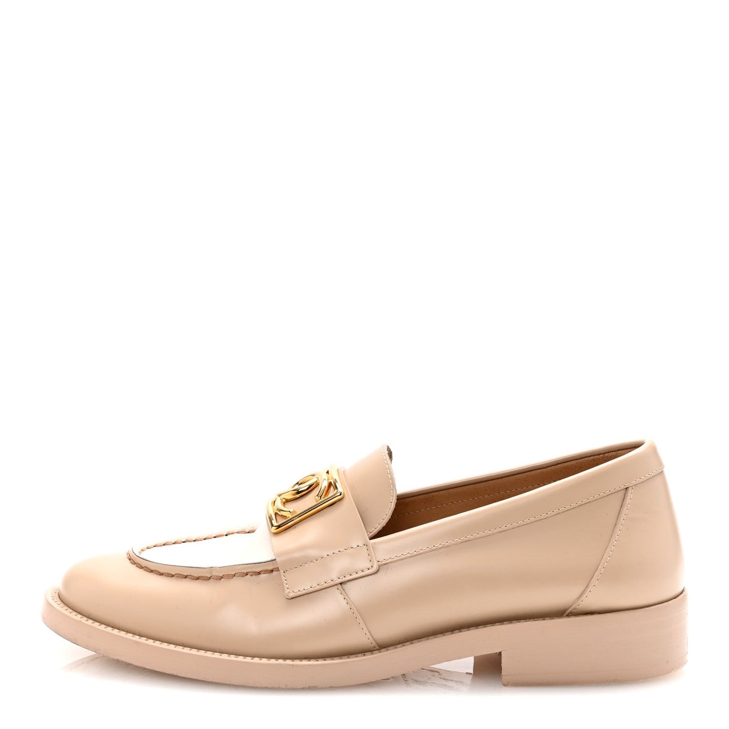Shiny Calfskin CC Loafers 38 Beige White