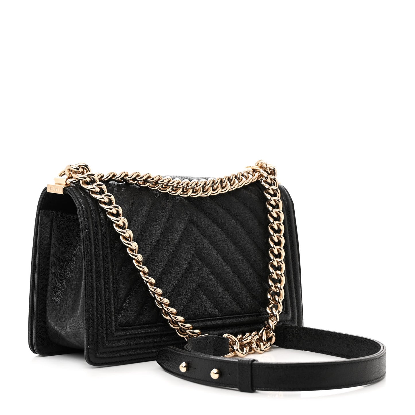 Caviar Chevron Quilted Medium Boy Flap Black