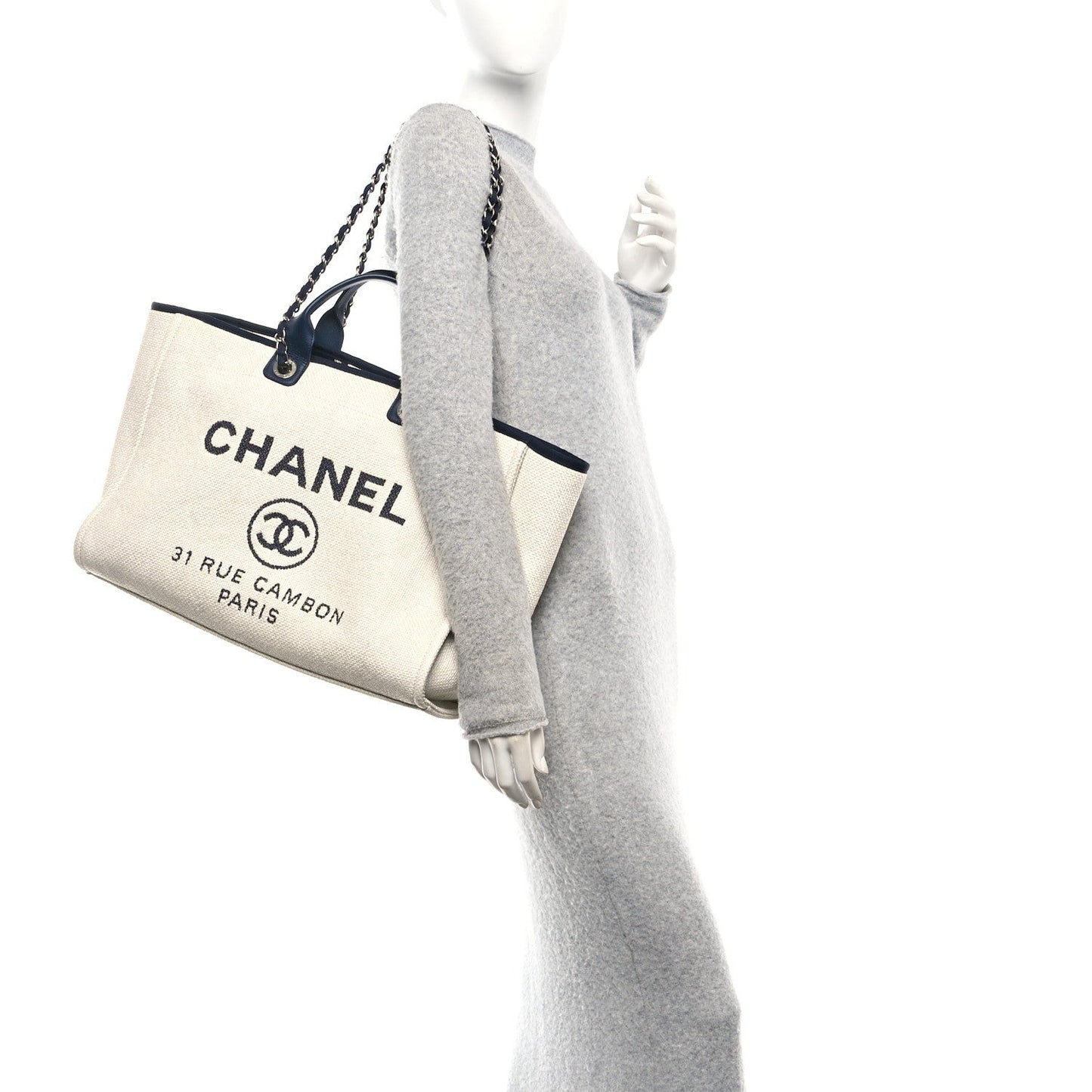 Woven Straw Raffia Extra Large Deauville Tote White Navy