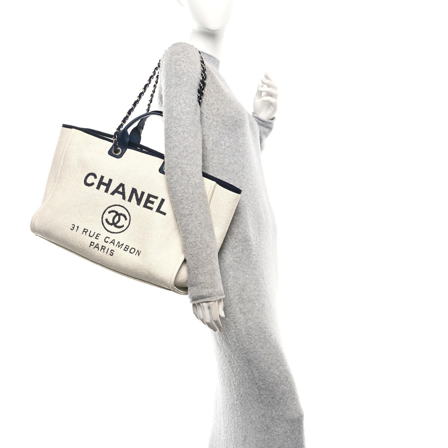 Chanel Woven Straw Raffia Extra Large Deauville Tote White Navy 2 of 7