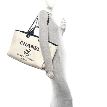 Chanel Woven Straw Raffia Extra Large Deauville Tote White Navy 2 of 7