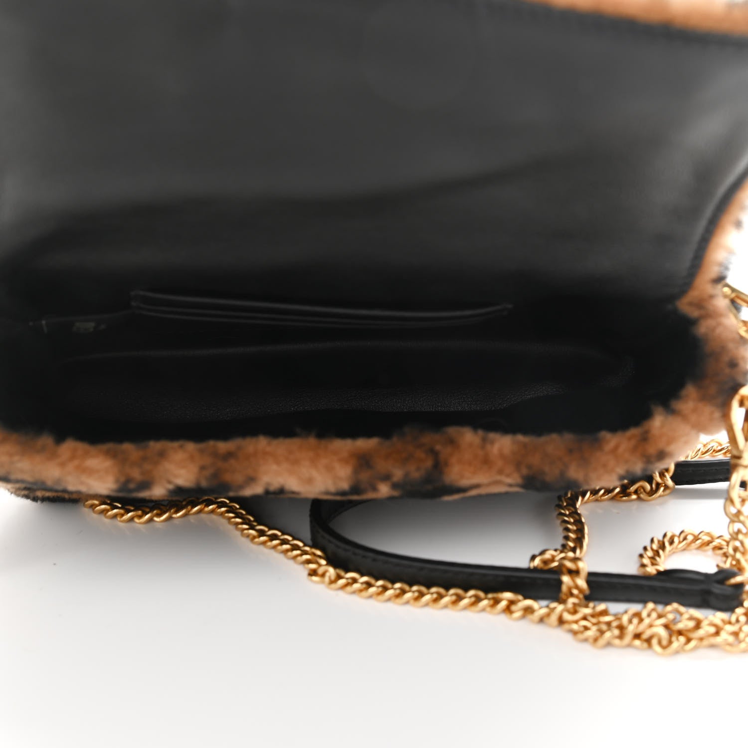 Fendi Shearling Vitello Dolce Macro FF 1974 Mini Baguette Tobacco Black 5 of 9