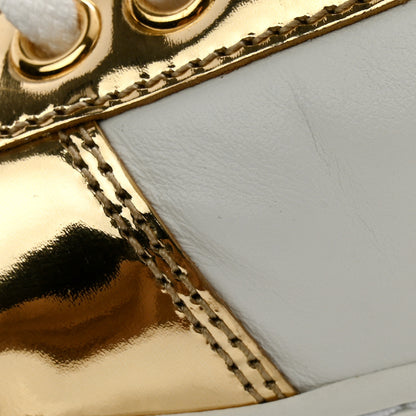 Prada Vitello Metallic Calfskin Metal Triangle Logo Womens Downtown Low Top 30mm Sneakers 35.5 White Platino 10 of 11