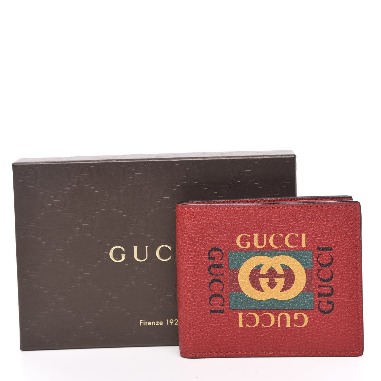 Calfskin Logo Bi-Fold Wallet Red