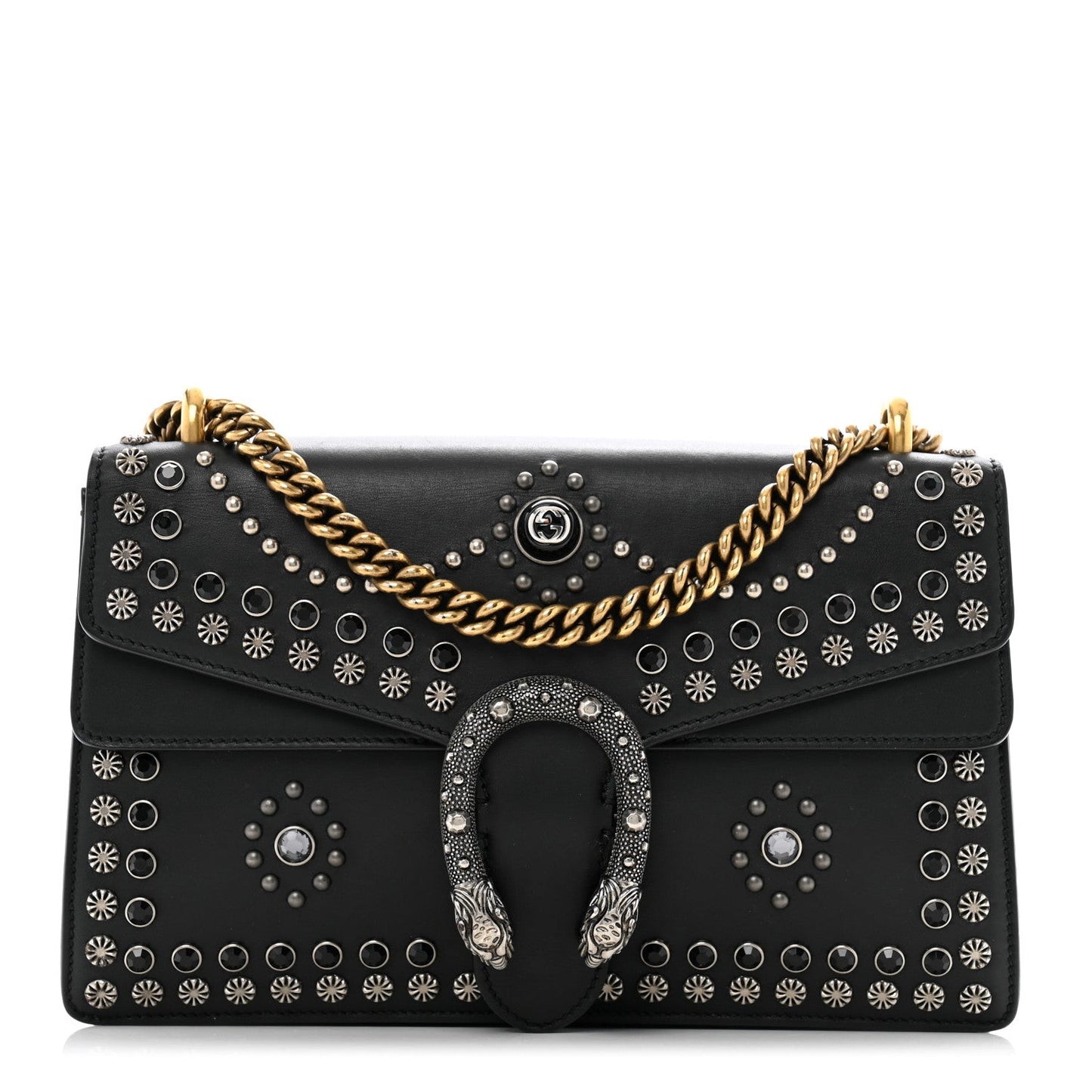 Calfskin Studded Small Dionysus Shoulder Bag Black