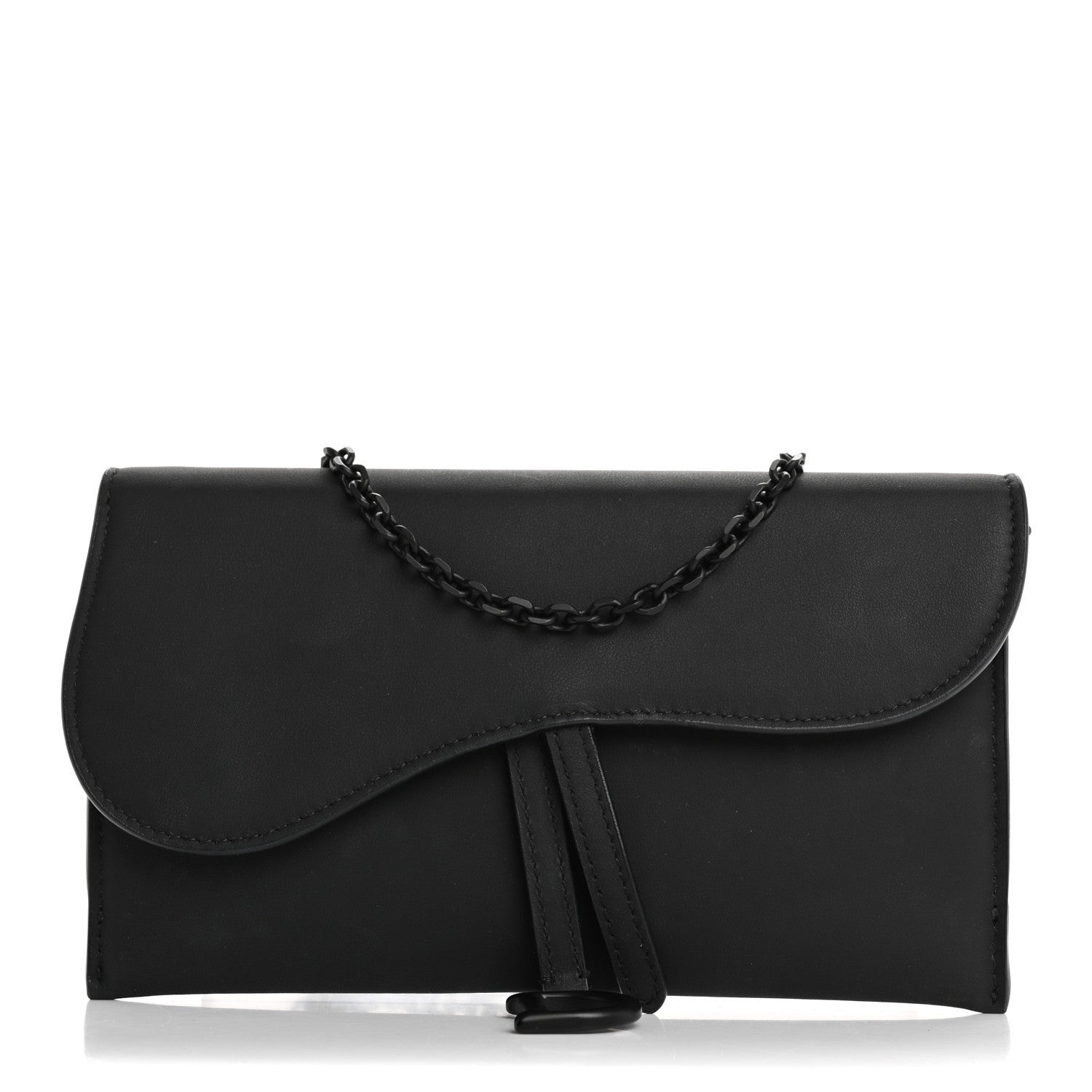 Christian Dior Ultra Matte Calfskin Saddle Chain Wallet Pouch Black 1 of 7