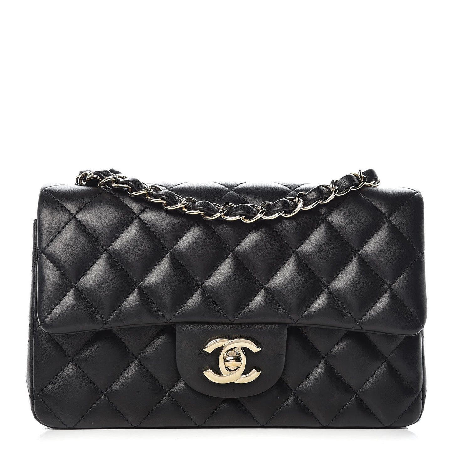 Lambskin Quilted Mini Rectangular Flap Black