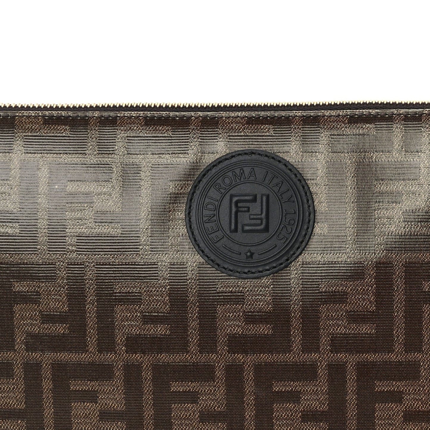 Glazed Fabric Vitello Century FF 1974 Stamp Patch Large Flat Pouch  Mogano Panna Black
