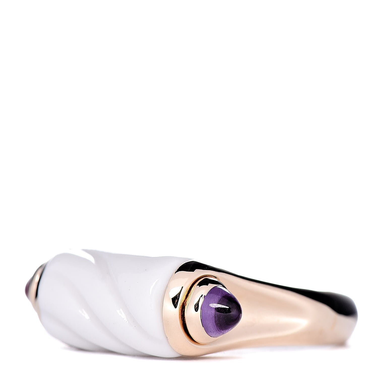 Bulgari 18K Yellow Gold White Ceramic Amethyst Pink Tourmaline Chandora Ring 52 6 3 of 7
