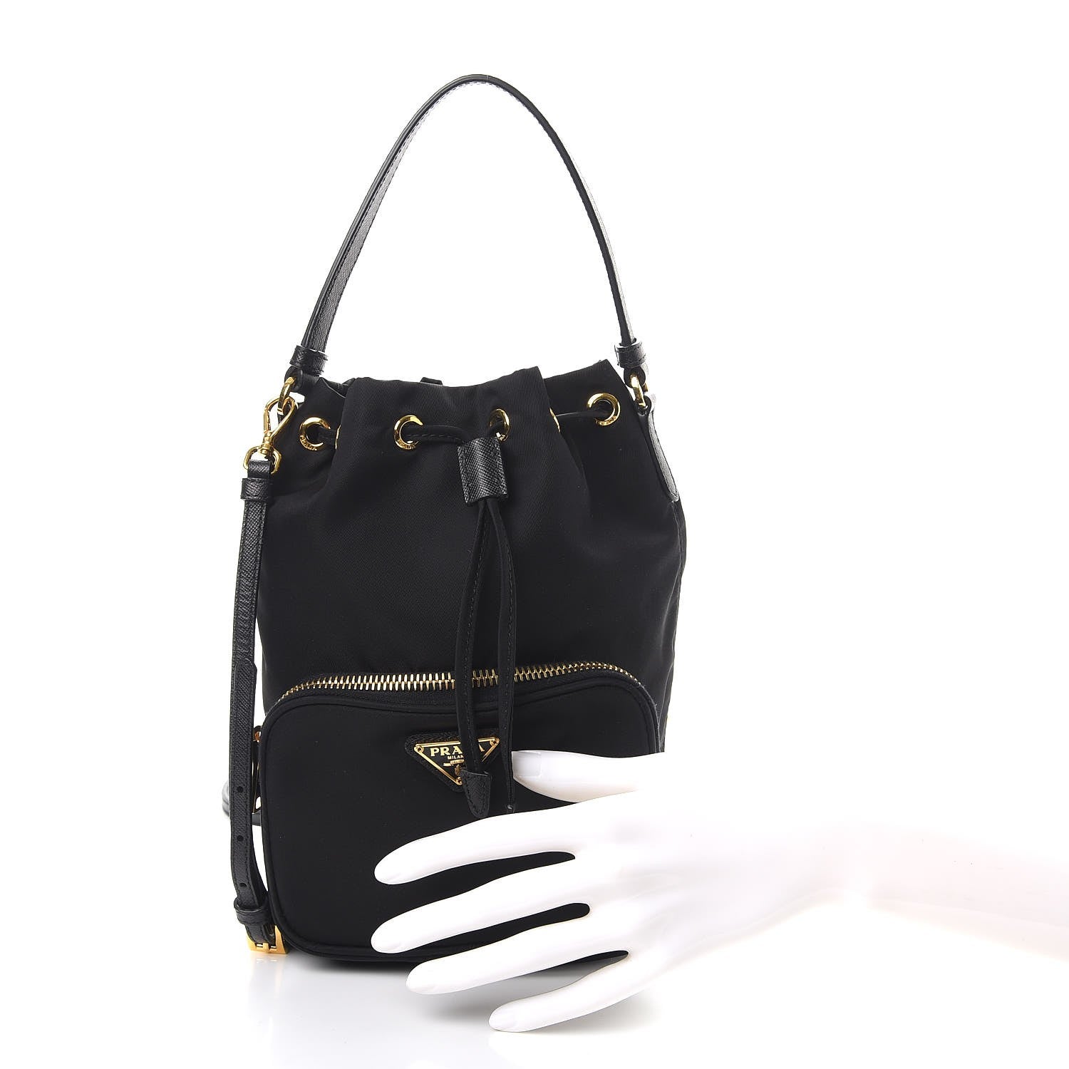 Prada Saffiano Tessuto Nylon Mini Bucket Crossbody Bag Black 3 of 9