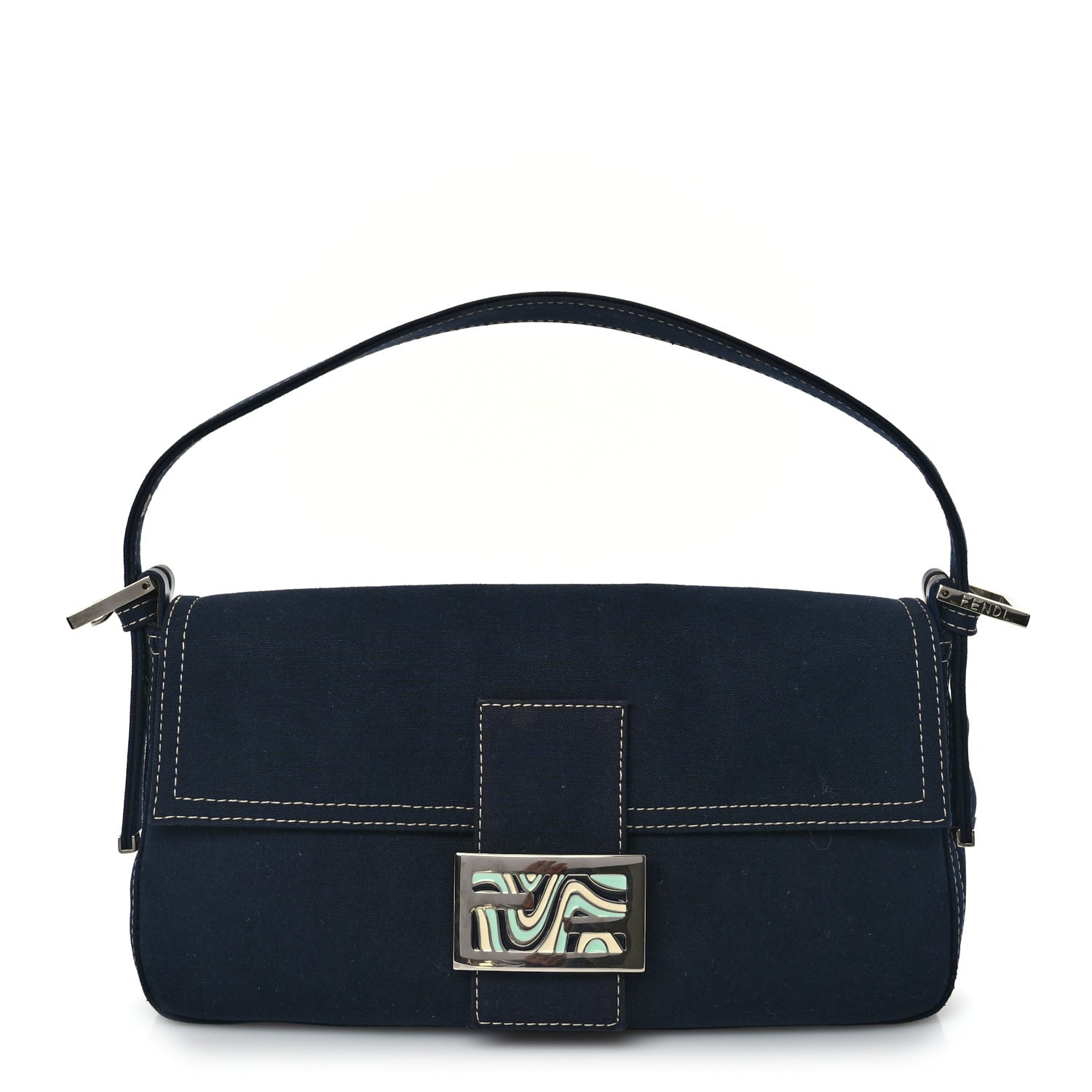 Fendi Canvas Enamel Baguette Blue 1 of 8