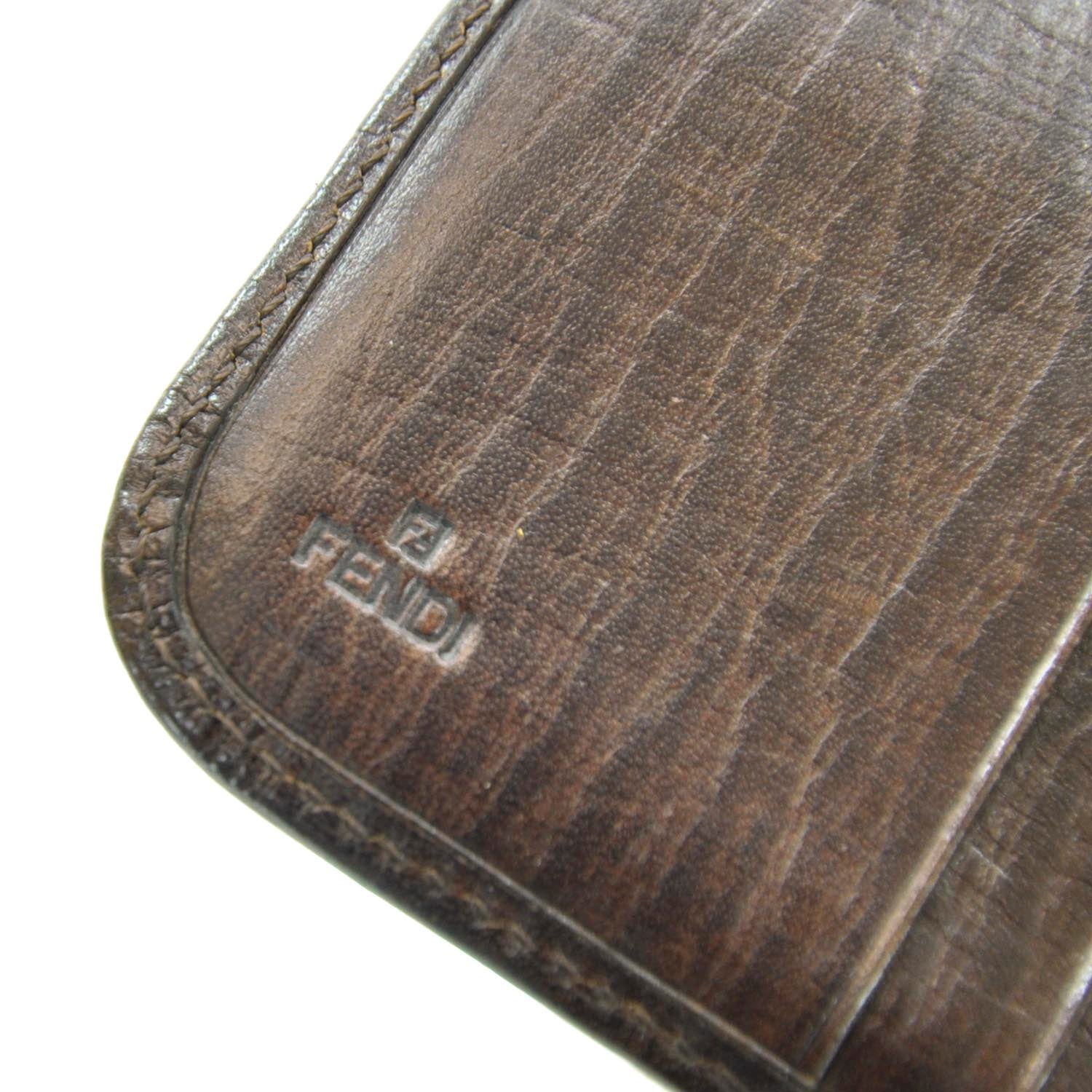 Fendi Zucchino Vitello Compact Zip Around Wallet Mogano Panna Bruciato 7 of 11