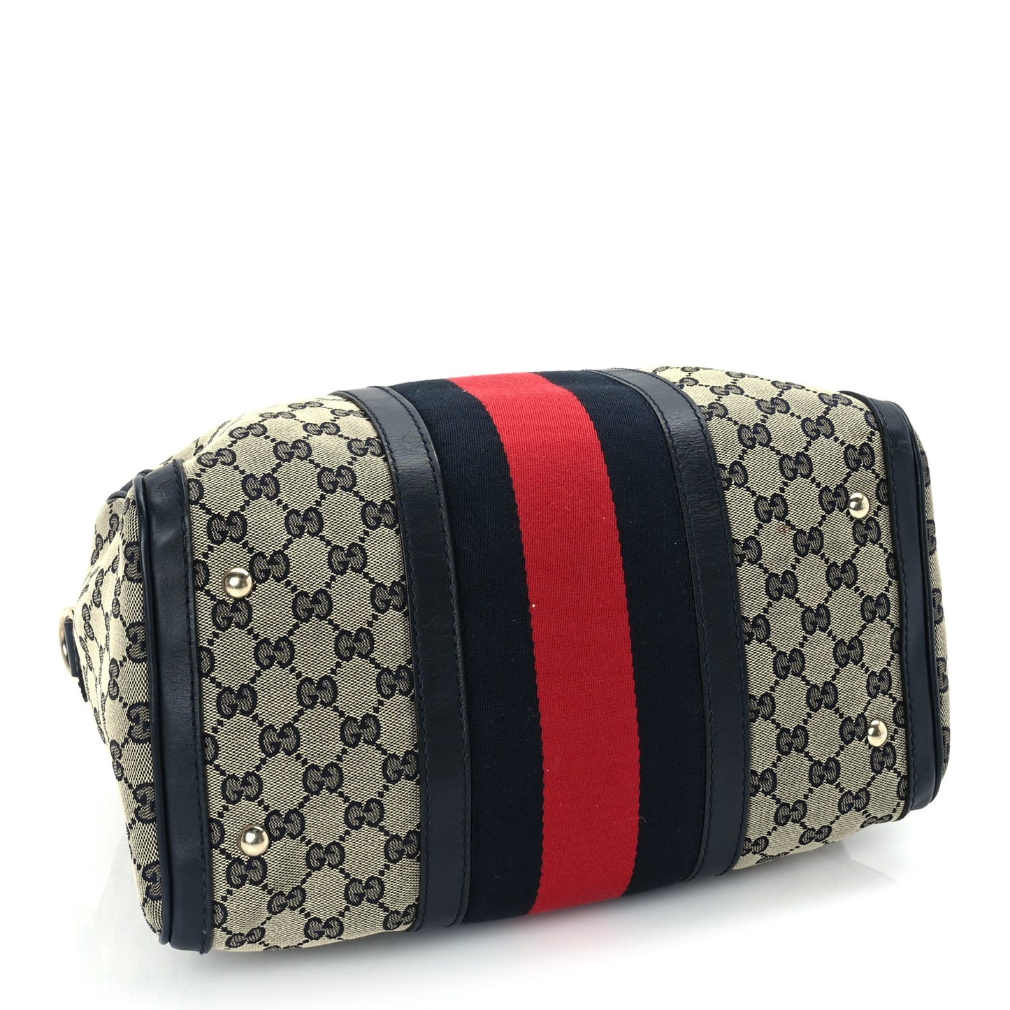 Monogram Selleria Calfskin Vintage Web Medium Boston Beige Blue