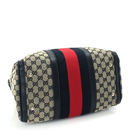 Gucci Monogram Selleria Calfskin Vintage Web Medium Boston Beige Blue 3 of 8