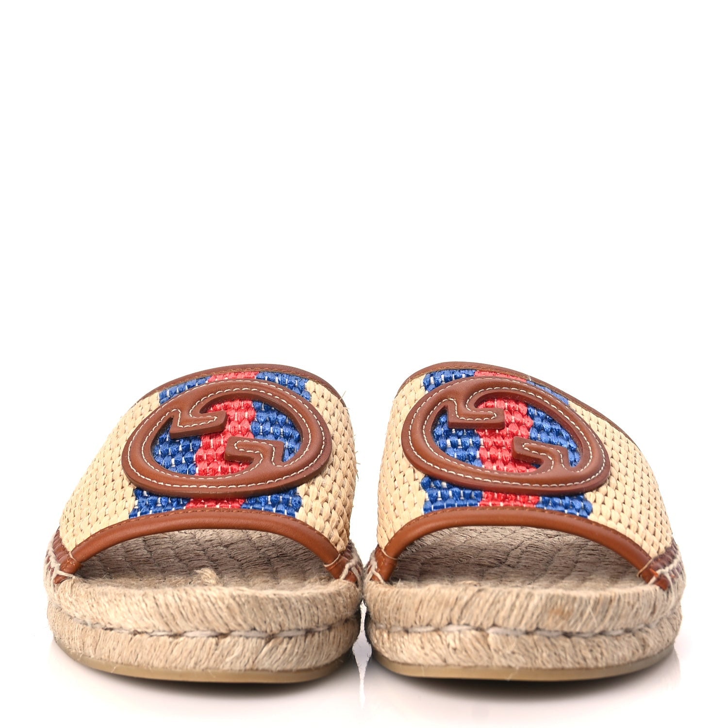 Gucci Raffia Interlocking G Flat Slide Espadrille Sandals 38.5 Harness Brown 3 of 9