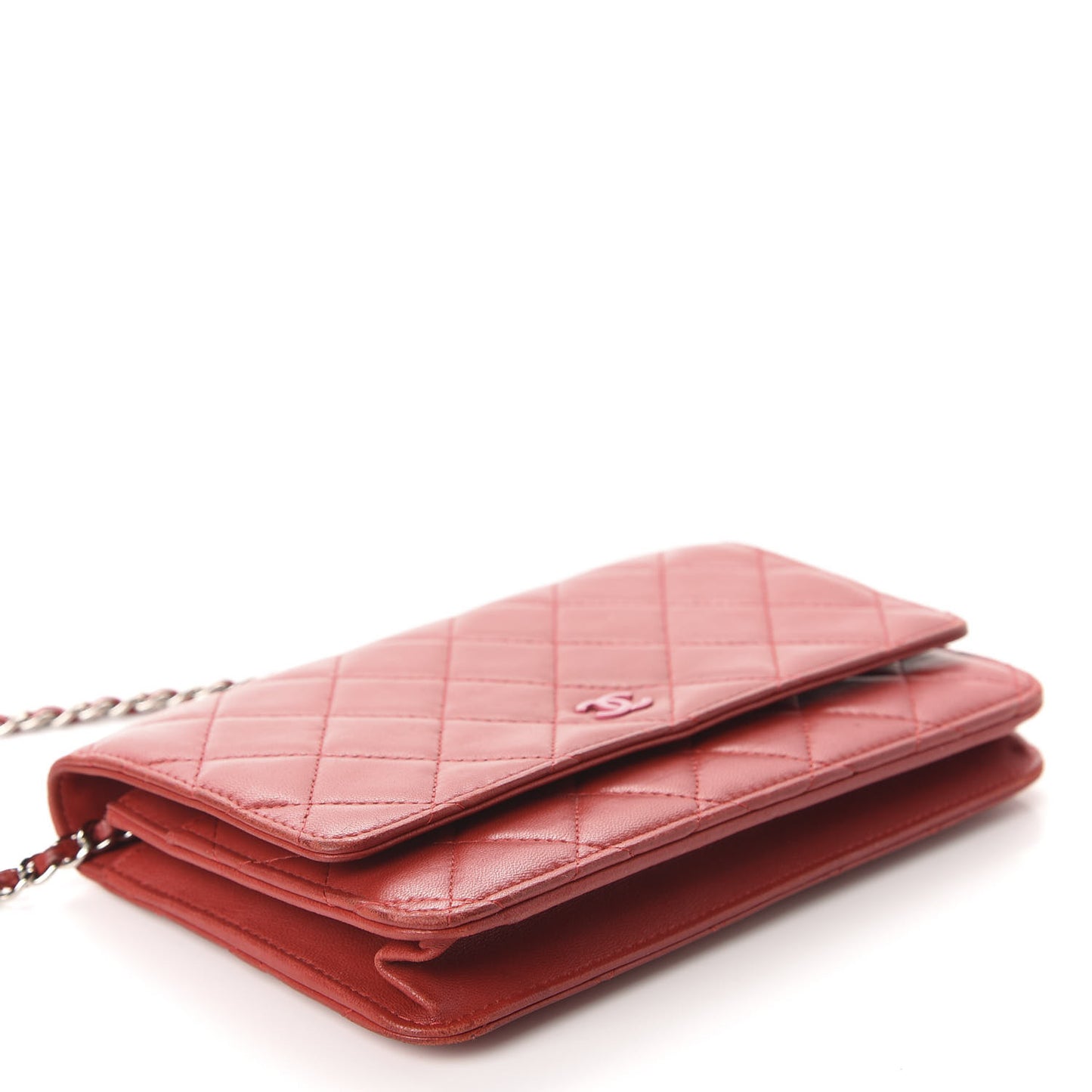 Lambskin Quilted Wallet On Chain WOC Red Pink