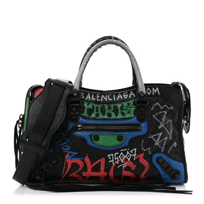 Balenciaga Agneau Graffiti All Over Classic Hardware S City Black Vert Rouge 1 of 7