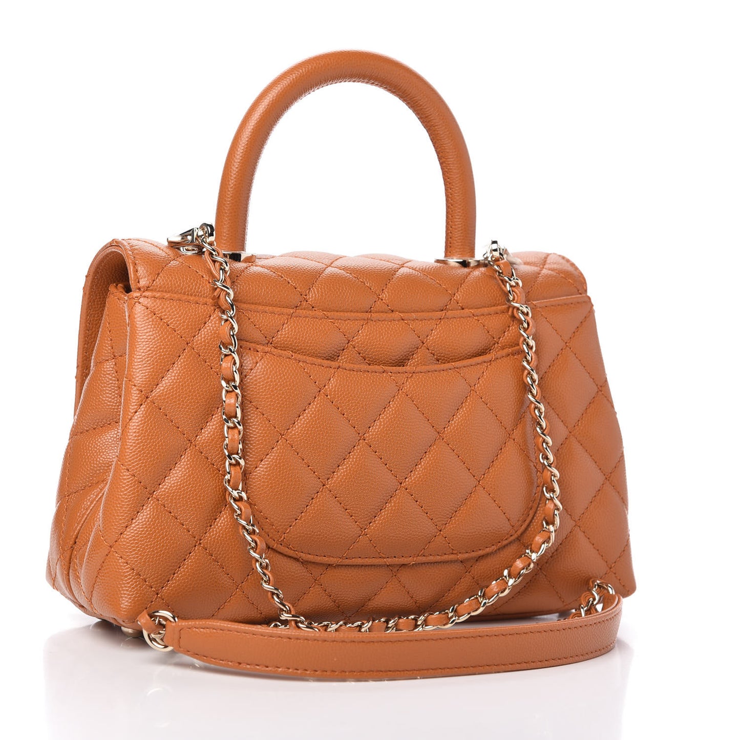 Caviar Quilted Mini Coco Handle Flap Light Brown