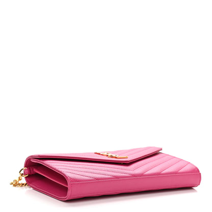 Saint Laurent Grain De Poudre Matelasse Chevron Monogram Chain Wallet Bubblegum 4 of 10