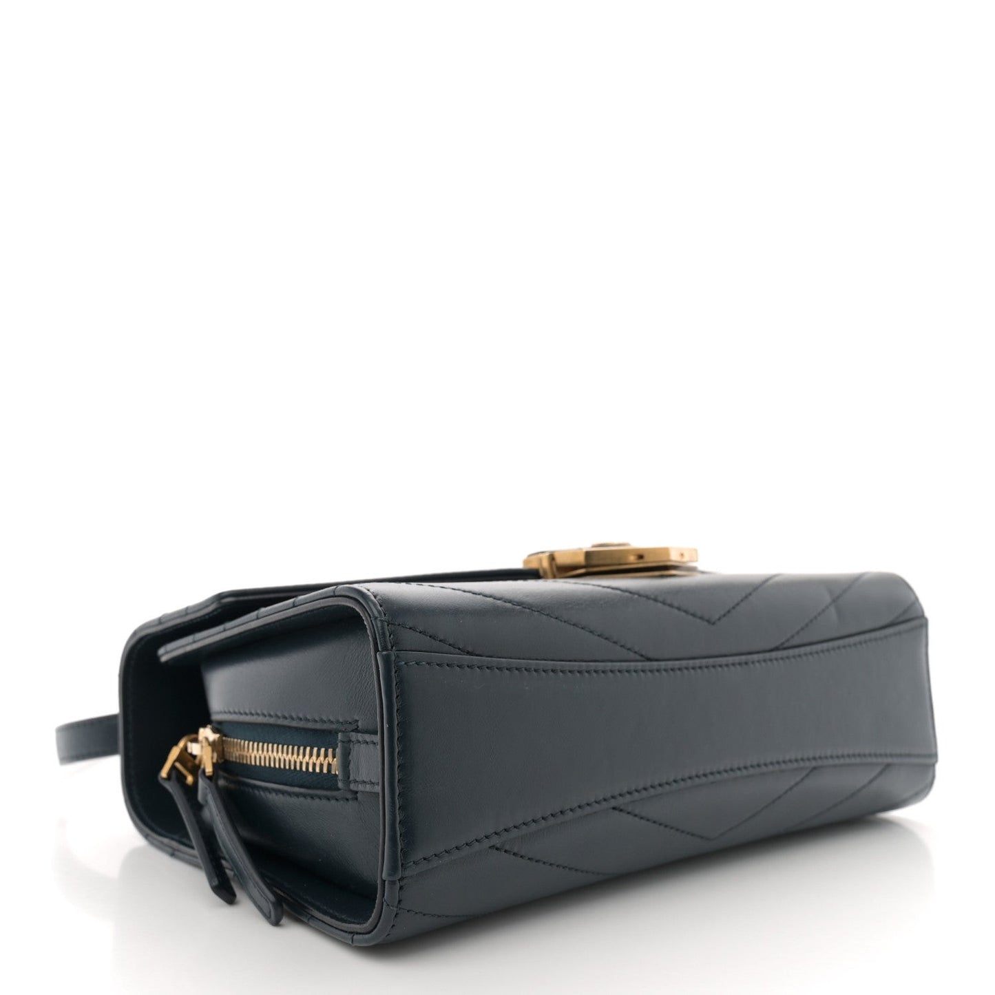 Calfskin Chevron Quilted Medal Flap Navy