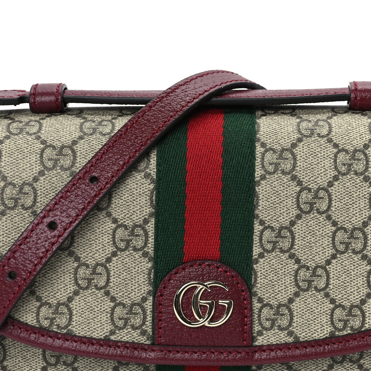 Gucci GG Supreme Monogram Textured Dollar Calfskin Small Ophidia Top Handle Shoulder Bag Beige Bordeaux 6 of 8