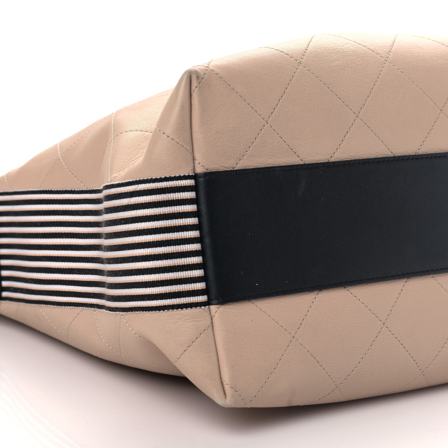 Chanel Calfskin Stitched Large Stripe Hobo Beige Black 8 of 9