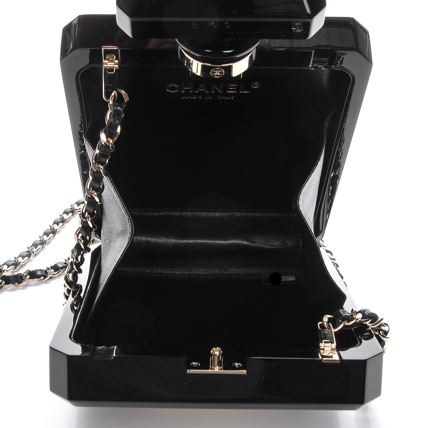 Chanel Plexiglass Perfume Bottle Clutch Black 6 of 9