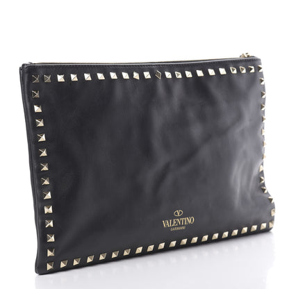 Valentino Garavani Vitello Large Rockstud Zip Wristlet Pouch Black 3 of 12