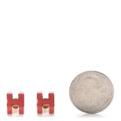 Hermes Rose Gold Lacquered Pop H Earrings Rouge Corail 2 of 4