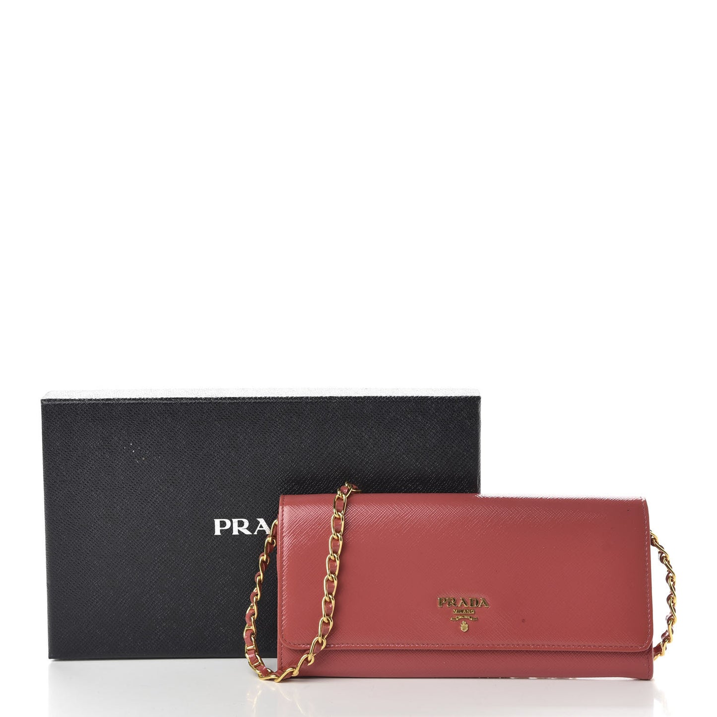 Saffiano Vernice Metal Oro Chain Wallet Fragola