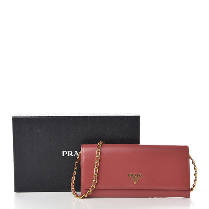 Prada Saffiano Vernice Metal Oro Chain Wallet Fragola 11 of 11