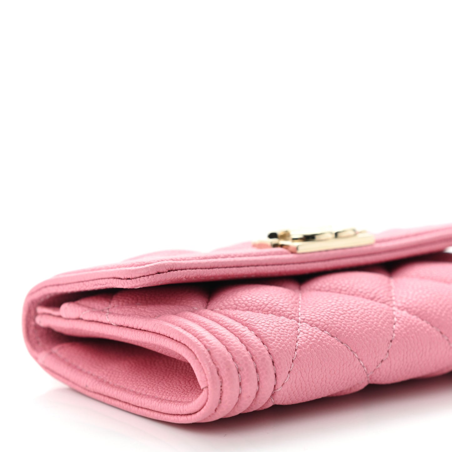 Caviar Quilted Boy Flap Card Holder Wallet Light Pink