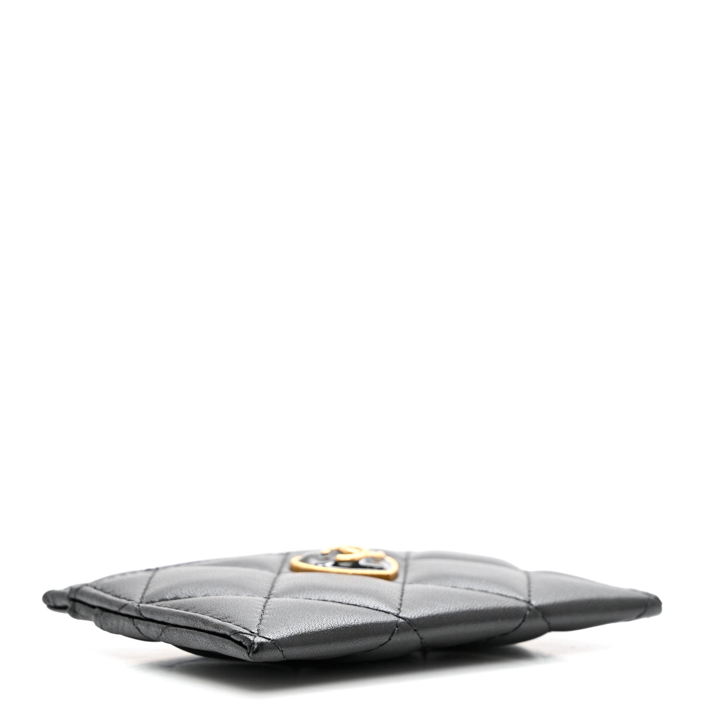 Lambskin Plexiglass Quilted Coco Love Card Holder Black