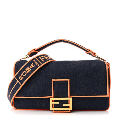 Fendi Denim Large Baguette Blue Arancio Fluo 1 of 7