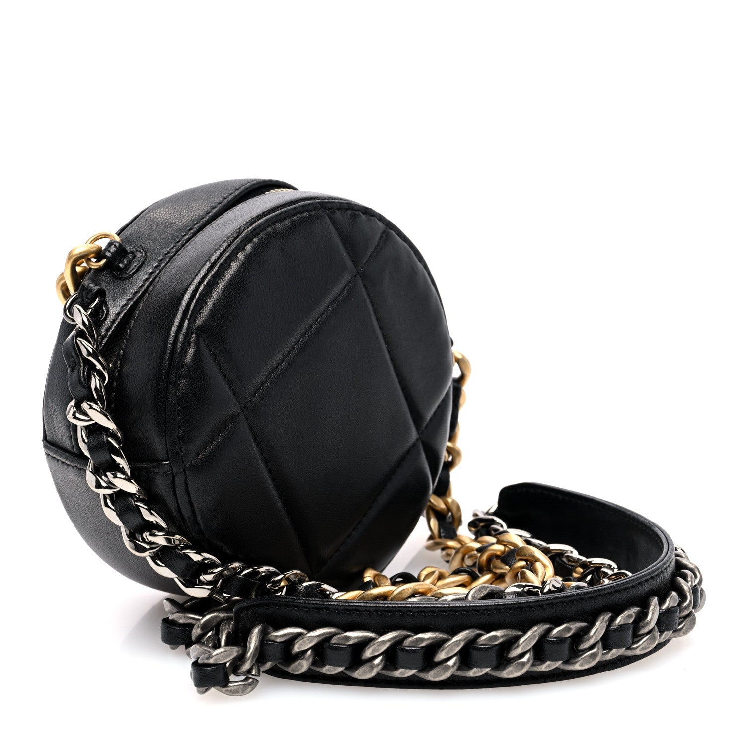 Chanel Lambskin Quilted 19 Round Clutch With Chain Black 3 of 7