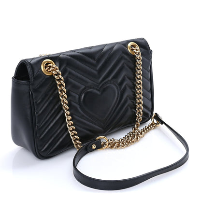 Gucci Calfskin Matelasse Small GG Marmont Shoulder Bag Black 2 of 7