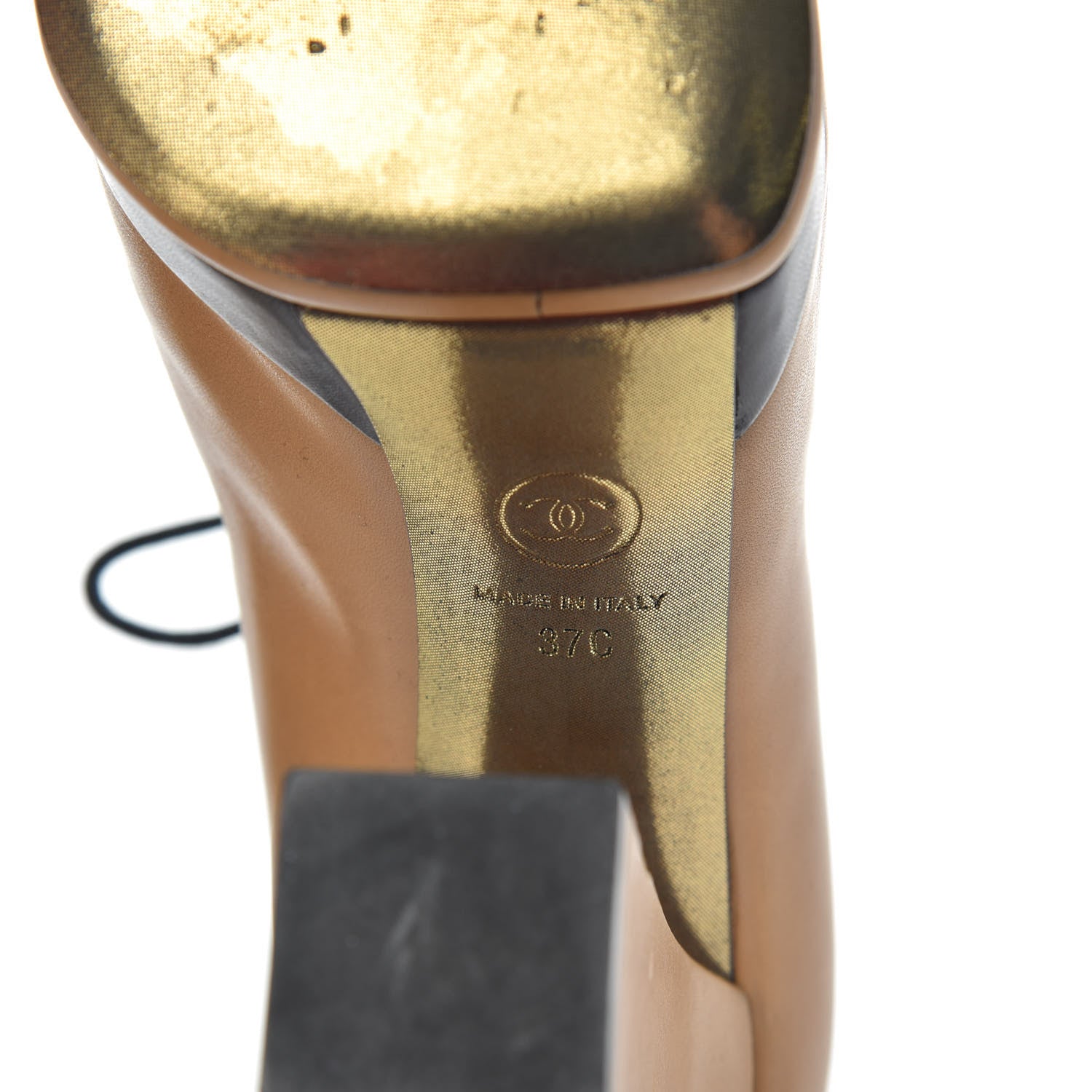 Chanel Lambskin Cap Toe Lace Up Booties 37 Beige Black 6 of 11