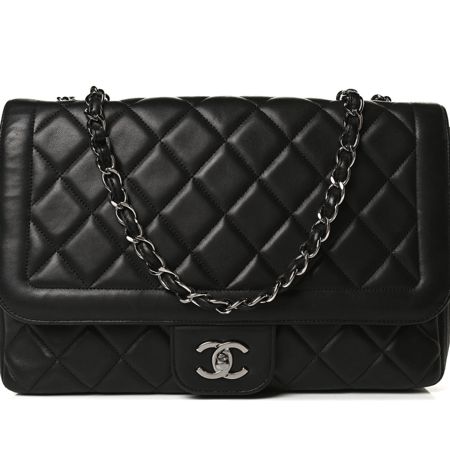 Lambskin Quilted Large Coco Rider Flap Black