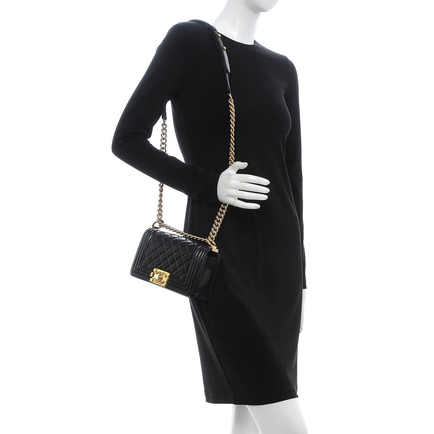 Calfskin Quilted Small Boy Flap Black