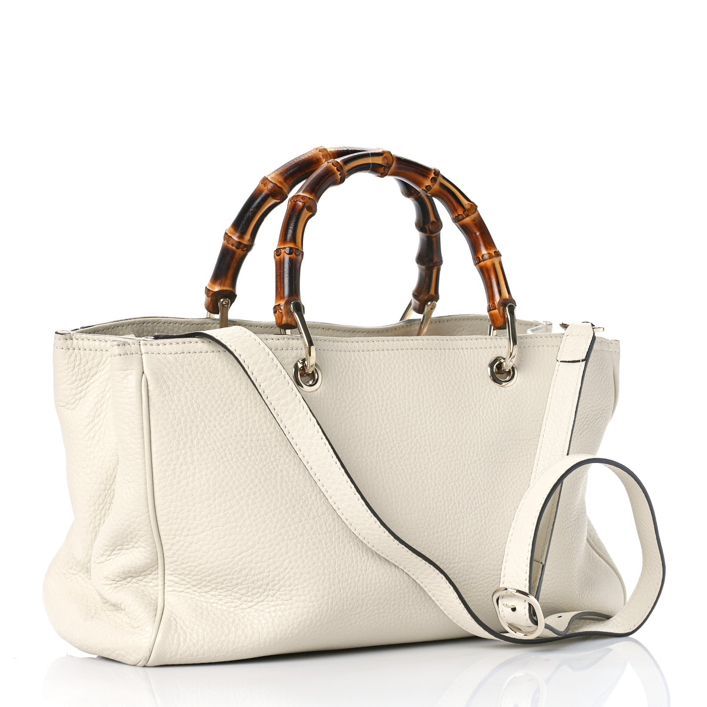 Pebbled Calfskin Medium Bamboo Shopper Tote Off White