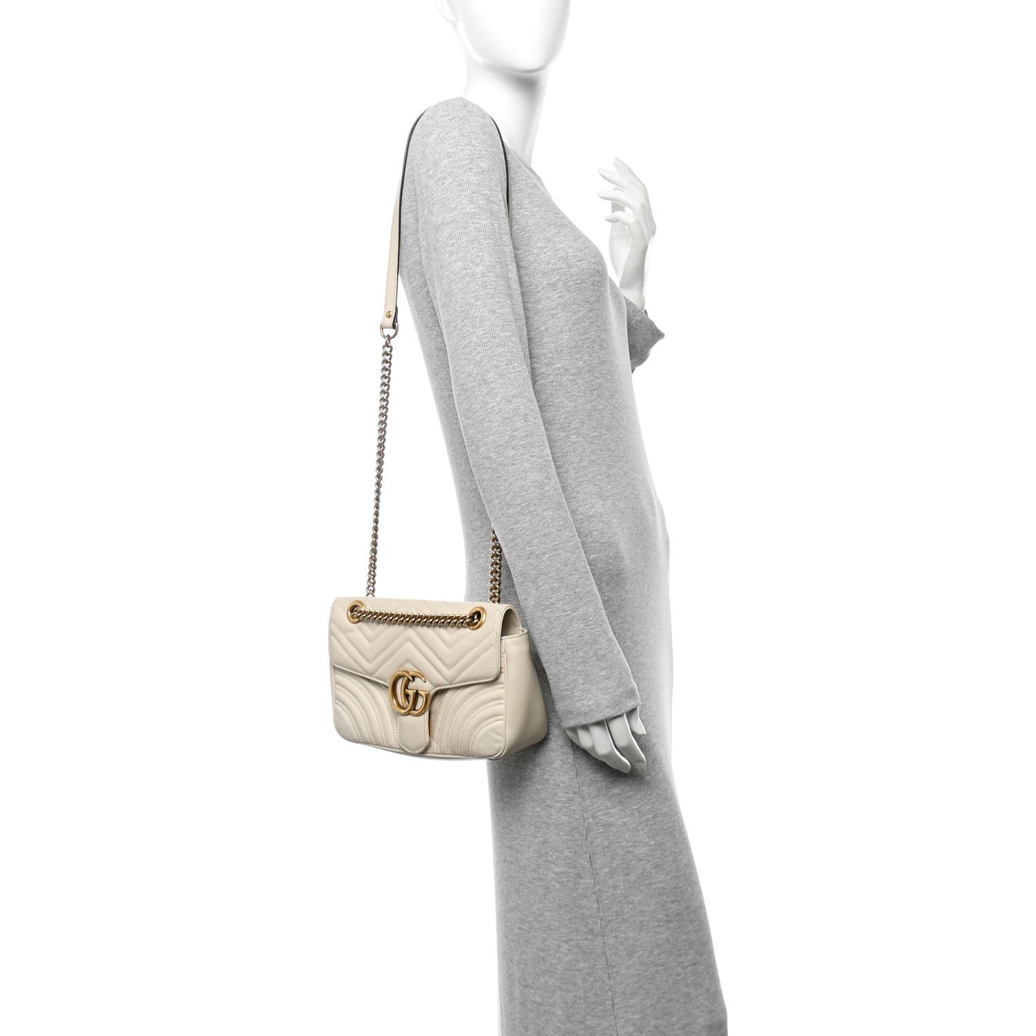 Gucci Calfskin Matelasse Small GG Marmont Shoulder Bag White 2 of 7