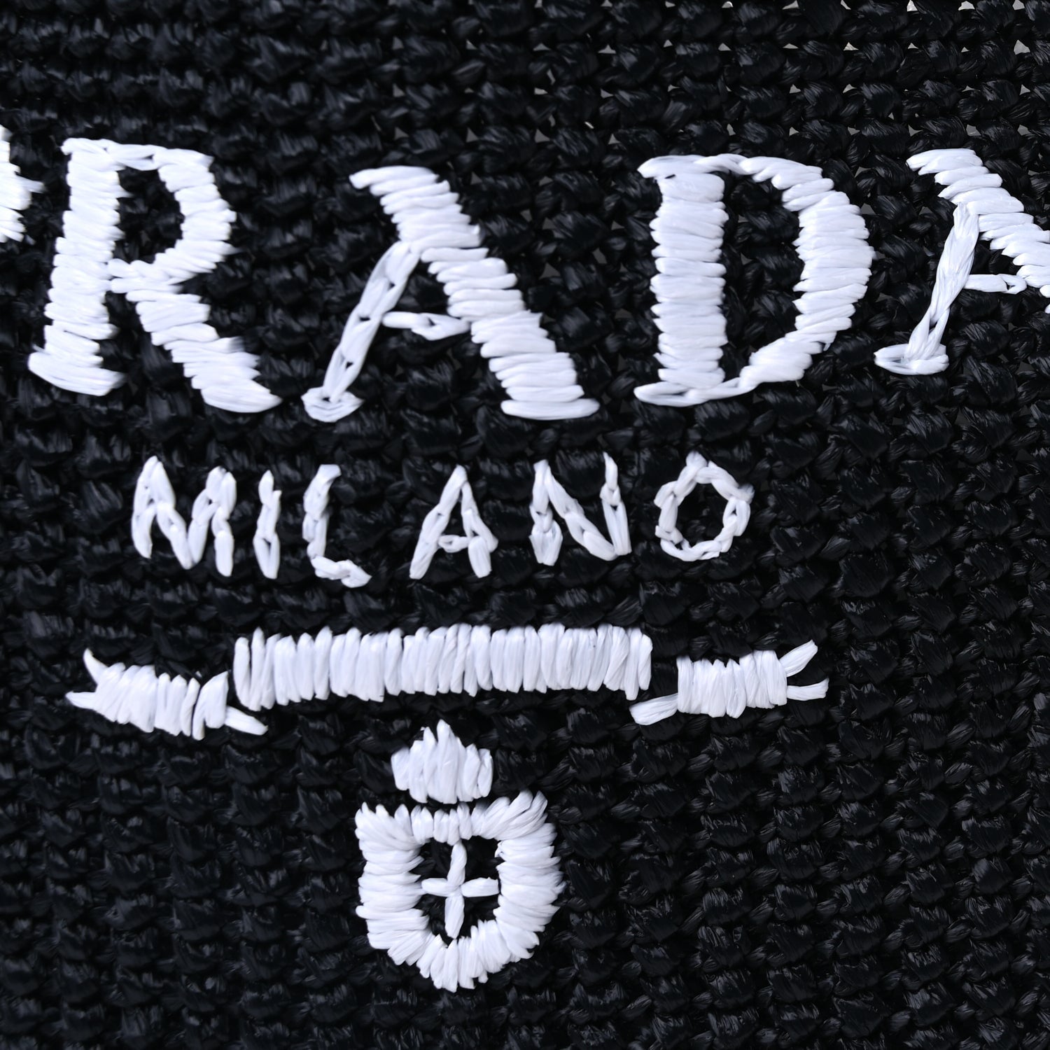 Prada Yarn Raffia Effect Crochet Large Logo Tote  Black 6 of 8