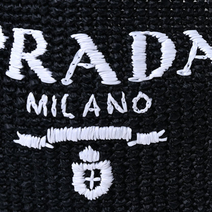 Prada Yarn Raffia Effect Crochet Large Logo Tote  Black 6 of 8