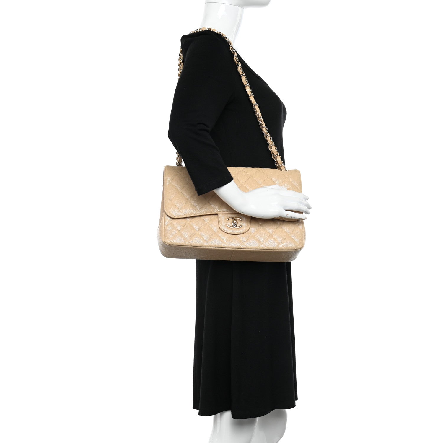 Chanel Iridescent Caviar Quilted Jumbo Double Flap Beige 2 of 10